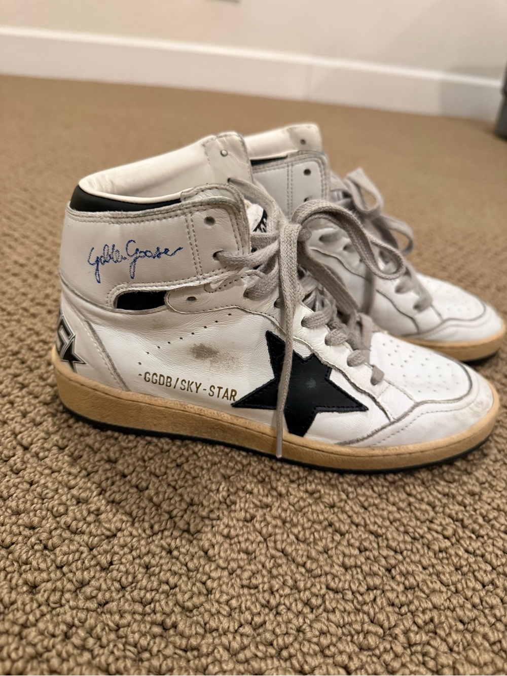 Golden Goose Sky Star Authentic White & Black Sky-Star High-Top Sneakers Size 35